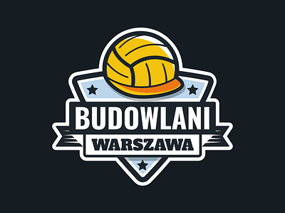 "Budowlani Warszawa" Volleyball Team Logo badge ball construction game helmet logo poland sports team volleyball warsaw