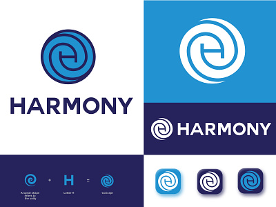 Harmony spiral logo brand branding harmony identity lettermark logo logo design logodesign music sound symbol united unity waves