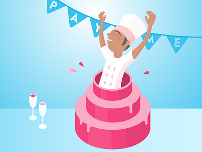 Pay the chef, alright. blue cake campaign chef funny illustration pink wine