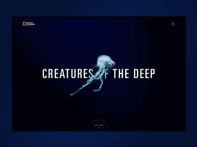 Creatures Of The Deep animal hero jellyfish landing page nat geo ocean typography