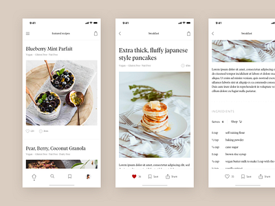 Recipe App app breakfast concept editorial food meal recipe typography ui ux