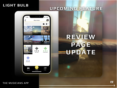 Mobile App Update Announcement black bulb emoji flat font guitar home light minimal mobile music review white