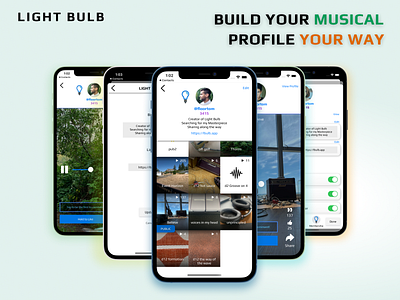 Light Bulb Music Profile app blue custom field guitar input lightbulb mobile music profile public recording sharing web
