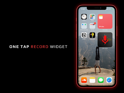 One Tap Record Widget black bold flat ios ios widget iphone light bulb minimal mobile one tap recording red sound wave widget