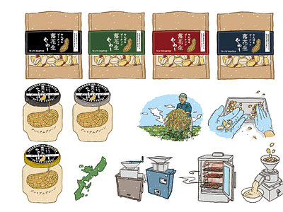 Pamphlet illustration of edible peanuts and paste foods. adobe illustrator advertising agribusiness agriculture food illustration healthy food illustration japan okinawa