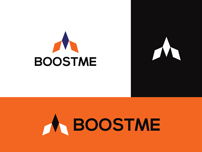 Boostme -Rocket +Letter M Logo Design agency boostme brand identity branding colorful company logo creative development icon launch letterm logos mark minimal negetive logo negetivespace rocket simple space visual identity