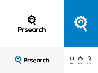 Prsearch - person + Gear+ Search Logo Design agency circle gear grid identity design illustration logo machine mark mechanic negativespacelogo online logo parts people search searching smart logo symbol type user