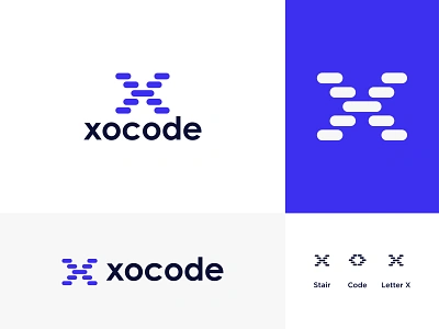 Xocode Logo Design arrows clean code codes creative logo design develop developer flat html css idenity illustration letter x logo logos modern logo space stair stairs steps technology