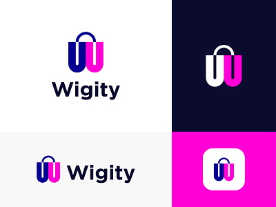 wigity logo design -letter W or Shopping bag bag brand branding clever concept discount girl identity letter w logo negative space people shop shop online shopping simple smart symbol technology woman