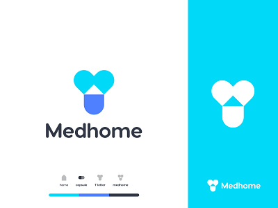 Medhome Logo Mark blue branding doctor health home home medical hospital house icon idenity logo design mark medical medicare medicine minimal pharmacy t logo top logo typogaphy