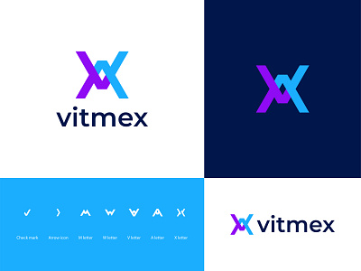 Vitmex Logo Design abstract app icon app manager application arrow brand identity branding branding agency checkmark design letter mark letter mark monogram logo logo and branding logo designer logodesign mark negative space symbol technology