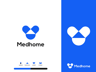 Medhome Logo Branding. brand identity branding capsul design doctor hospital illustration logo logo designer logo folio mark medical logo medicine minimal nursing people pharma simple unfold vector