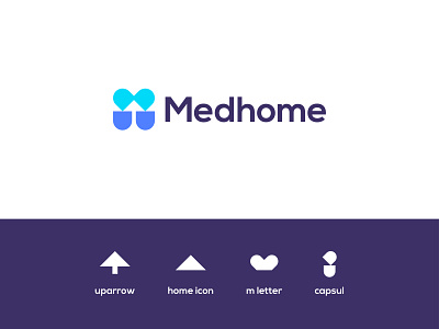 Medhome Logo Branding. abstract logo arrow brand brand identity branding capsule design doctor home house icon identity logo design logotype marketing medical logo medicine modern logo pharmacy typography