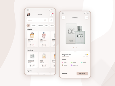 Perfume Purchase App Design app card cart custom order design ecommerce graphics mobile order perfume shop typography ui ux