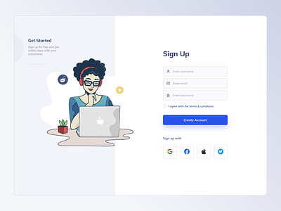 Online Class Sign Up Screen app branding button design illustration sign in sign up typography ui ux