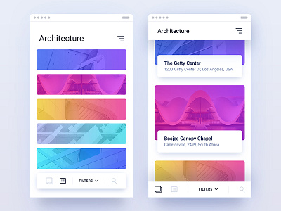 Architecture Visual Exploration app architecture card clean filter gallery ios list material mobile scroll ui