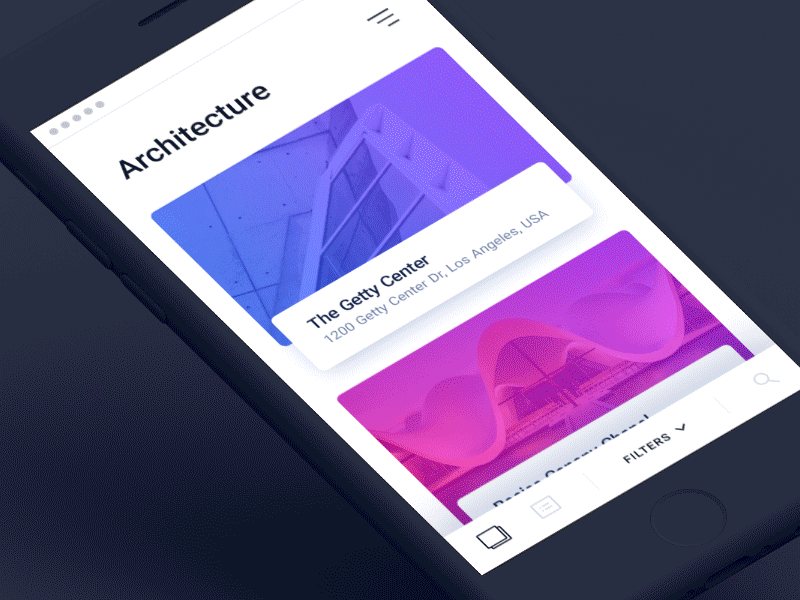 Architecture - Motion & Visual exploration animation app architecture card filter gallery interaction ios list material scroll ui