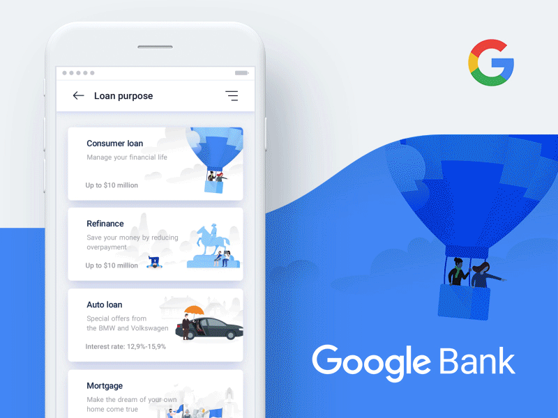 🏦 Google Bank Application Concept - Loan money ux ui chat app ios animation bank credit loan material interaction