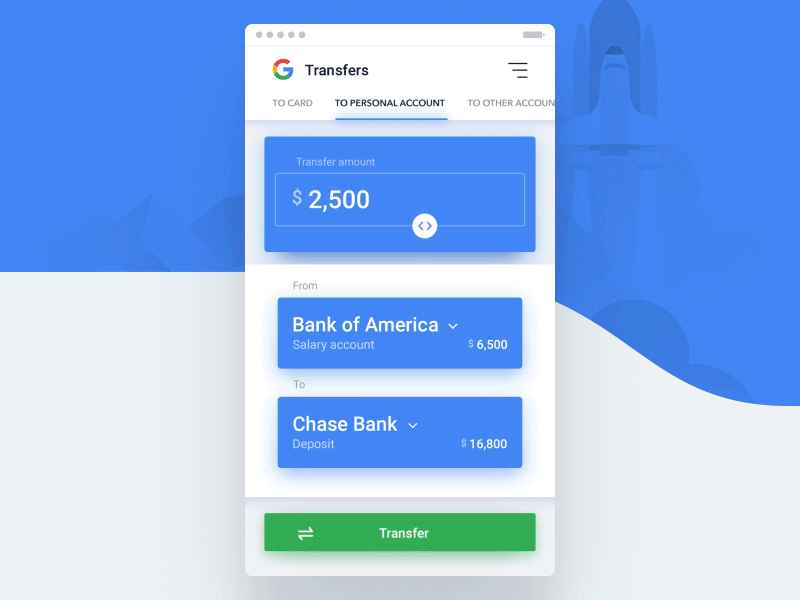 🤑 Google Bank Application Concept - One click transfers account animation app bank check interaction ios material money transfer ui ux