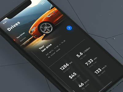 BMW connectivity application auto automotive black bmw car clean drive ios iphone x statistic ui ux