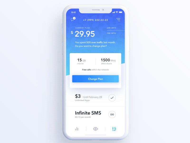 Yota Mobile Network Operator Concept - Navigation animation app interaction ios iphone x material mobile network operator provider ui ux