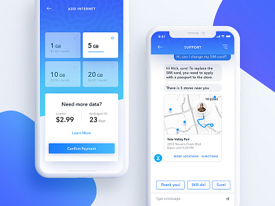 Yota Mobile Network - Add Internet / Support app gradient ios iphone x material mobile network operator plan provider ui ux