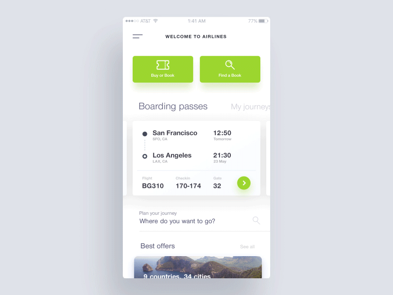 ✈️ Airlines Travel Application Concept air animation card interaction ios list material scroll ticket travel ui ux