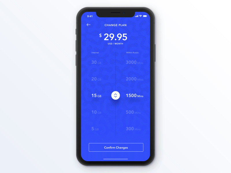 Yota Mobile Network - Change Plan animation app interaction ios iphone x material mobile network operator provider ui ux