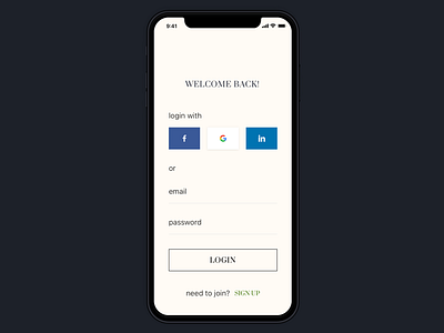 Login Screen for a Luxury and lifestyle app ios iphone x lifestyle login luxury social login