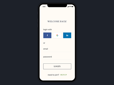 Login Screen for a Luxury and lifestyle app