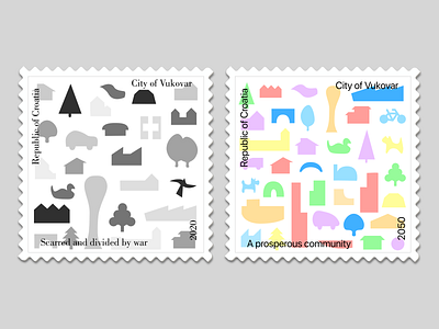 Yesterday and tomorrow city croatia icons post postage postage stamp stamp symbols war