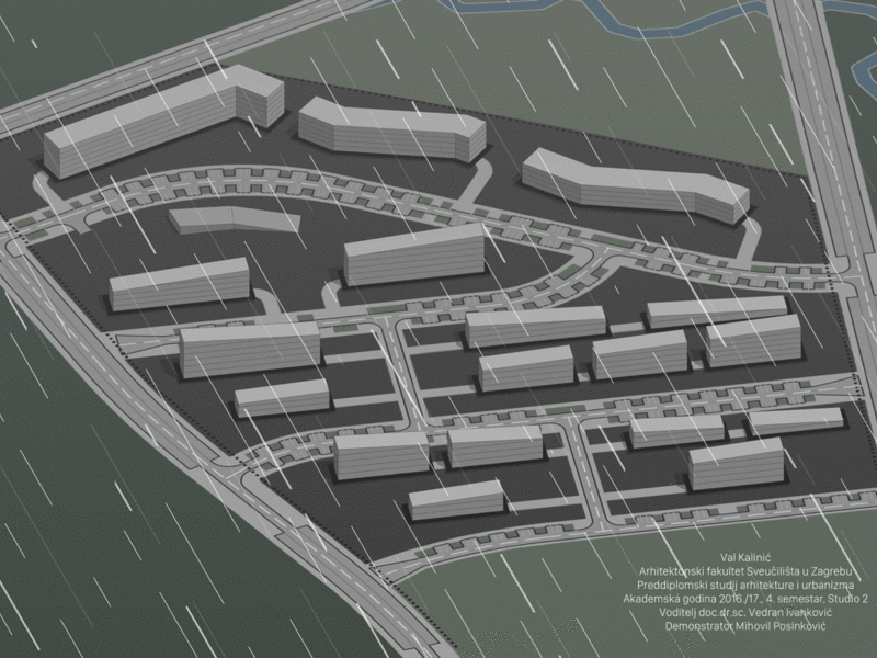 Rainy day animation architecture axonometry gif rain render urban design