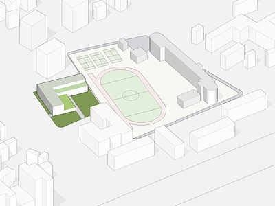 Elementary school addition concept architecture axonometry render urban design visualization