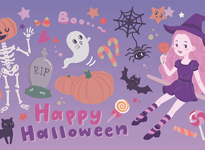 Happy Halloween Vector Illustration character character design cute design digital digital illustration digital painting drawing flat illustration graphic halloween happy illustration kawaii procreate pumpkin spooky sticker vector vector illustration