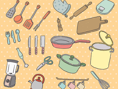 Cookware Illustration art clipart collection cookware crayon cute digital digital illustration digital painting drawing element flat hand drawn illustration linework painting procreate sticker style vector