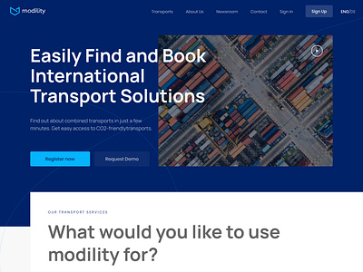 Modility blue cargo creative landing page design landingpage strategy transport ui ux user experience userinterface web designer webdesign website design