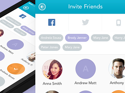 Invite friends Iphone App alphabet app circles contacts facebook invite ios ios7 iphone iphone5 social twitter