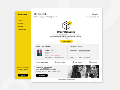 Daily UI #017 - Email Receipt 017 challenge daily ui dailyui dailyuichallenge day 17 design ecommerce email email receipt figma mobile order order receipt samsung shopping trend ui ux yellow