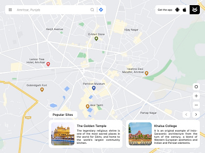 Daily UI #029 - Map 029 amritsar clean daily ui daily ui 029 dailyui dailyuichallenge day 029 design direction figma golden temple google map map minimal places route ui ux web