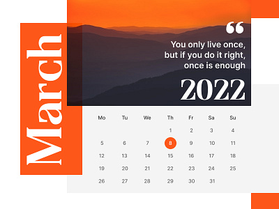 Daily UI #038 - Calendar 038 calendar daily ui daily ui 038 dailyui dailyuichallenge date day 38 design figma march month mountain orange color ui ux year