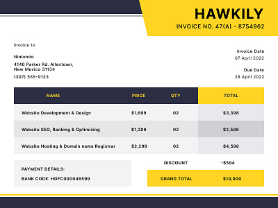 Daily UI #046 - Invoice 046 bill daily ui daily ui 046 dailyui dailyuichallenge day 46 design figma hawkily invoice ui ux