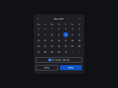 Daily UI #080 - Date Picker 080 calendar choose date daily ui daily ui 080 dailyui dailyuichallenge dark date picker dark theme dark theme calendar dark theme date picker date picker day 80 design figma ui ux