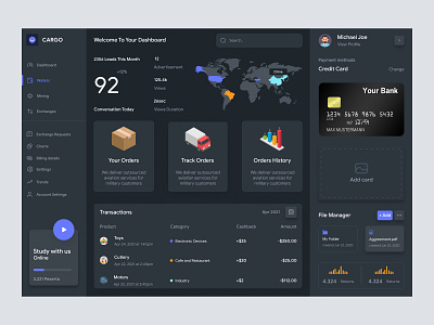 Cargo Service Dashboard admin admin panel admin theme admin ui analytics cards dark theme dark ui dashboad dashboard grid view interface sidebar uiux user user dashboard user interface