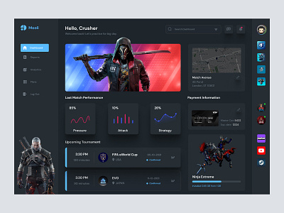 Gaming Dashboard admin admin panel admin theme admin ui analytics cards dark theme dark ui dashboad dashboard grid view interface sidebar uiux user user dashboard user interface