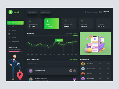 Task Dashboard admin admin panel admin theme admin ui analytics cards dark theme dark ui dashboad dashboard grid view interface sidebar uiux user user dashboard user interface