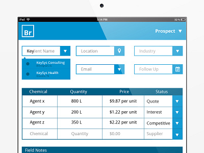 Sales iPad App app blue chart chemical dropdown industry ios ipad location prospect sales