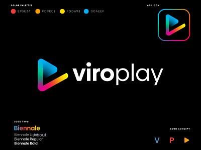 viro play | logo design arrow audio brand design entertainment gamer icon logo logo design logomark marketing media modern logo multimedia music play play icon play logo tech technology video