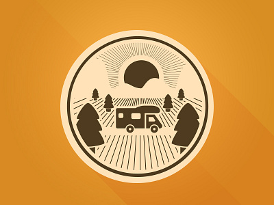 Journey car caravan icon logo stamp trees