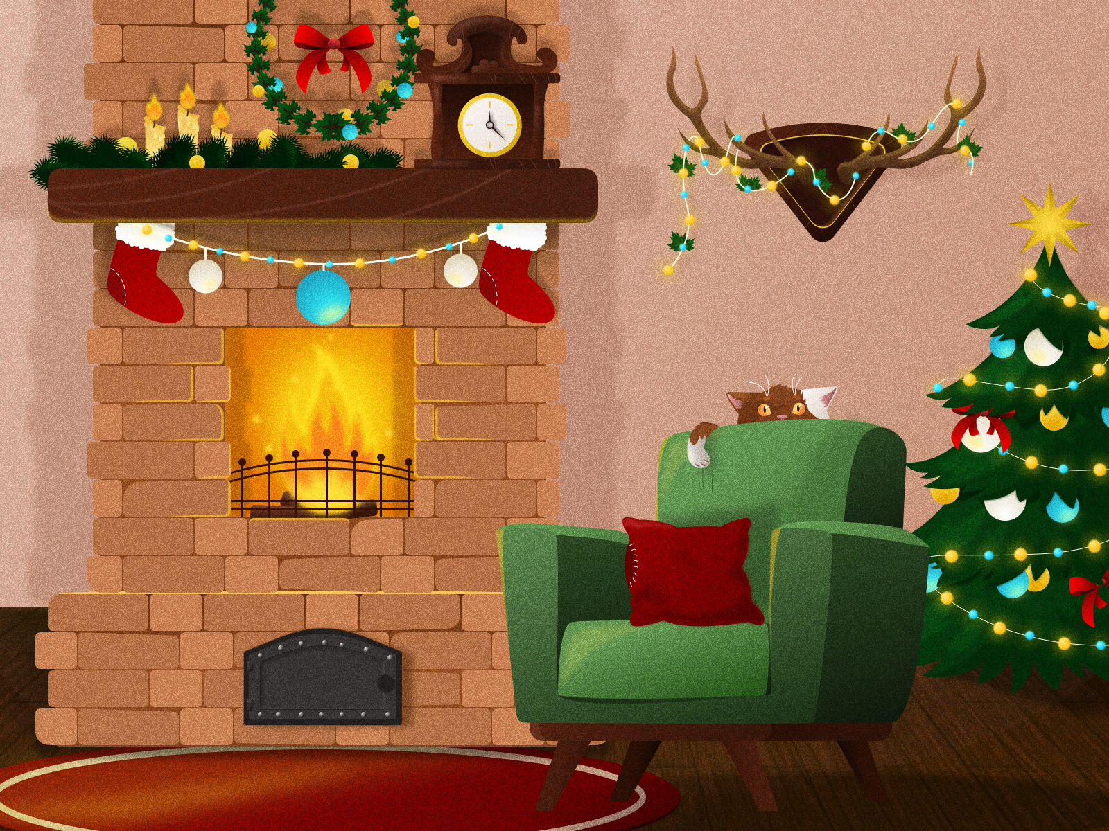 Cat and fireplace by Maria on Dribbble