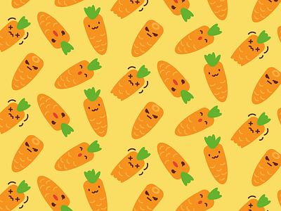 Funny Carrots characters flat illustration kawaii pattern